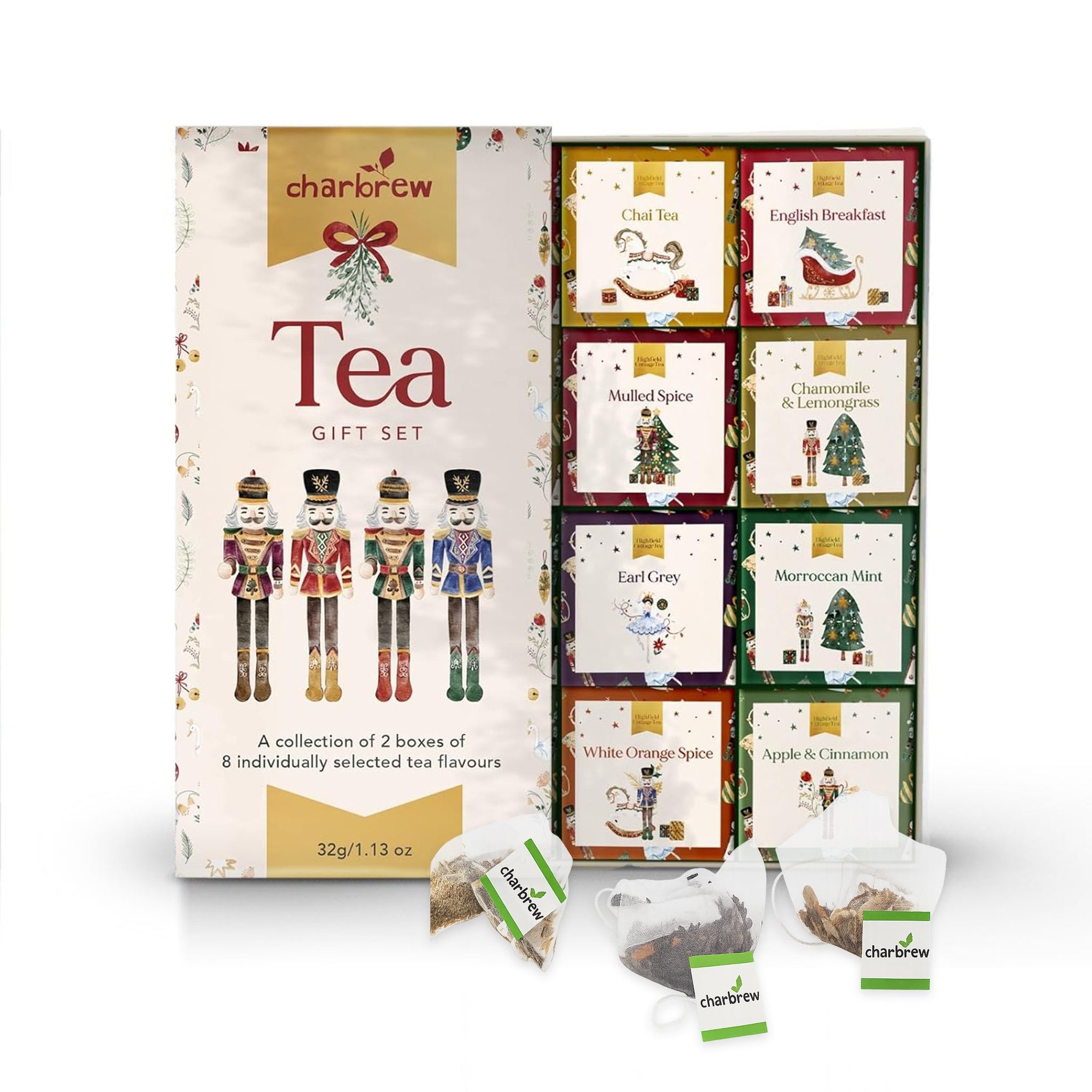 Set regalo di tè Schiaccianoci di Charbrew con otto gusti e bustine piramidali