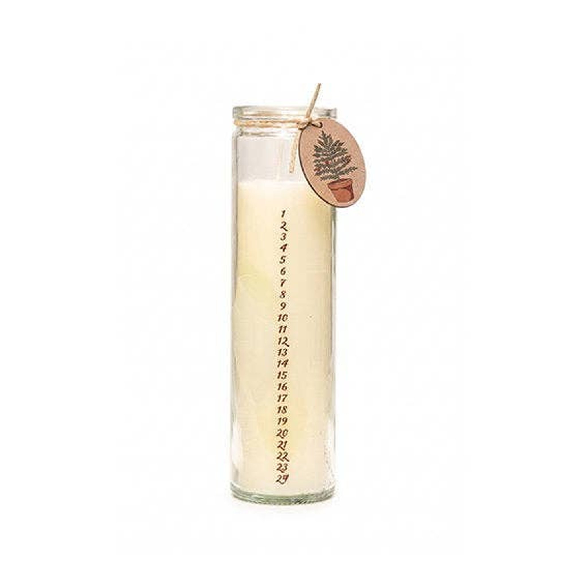 Bougie calendrier blanche en verre – vue