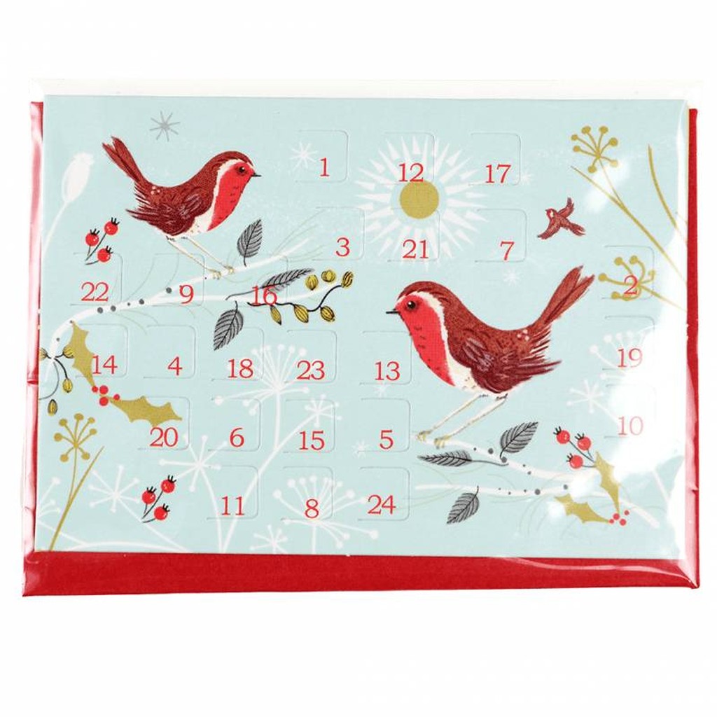 Calendrier de l’Avent carte de Noël Rouge-gorge