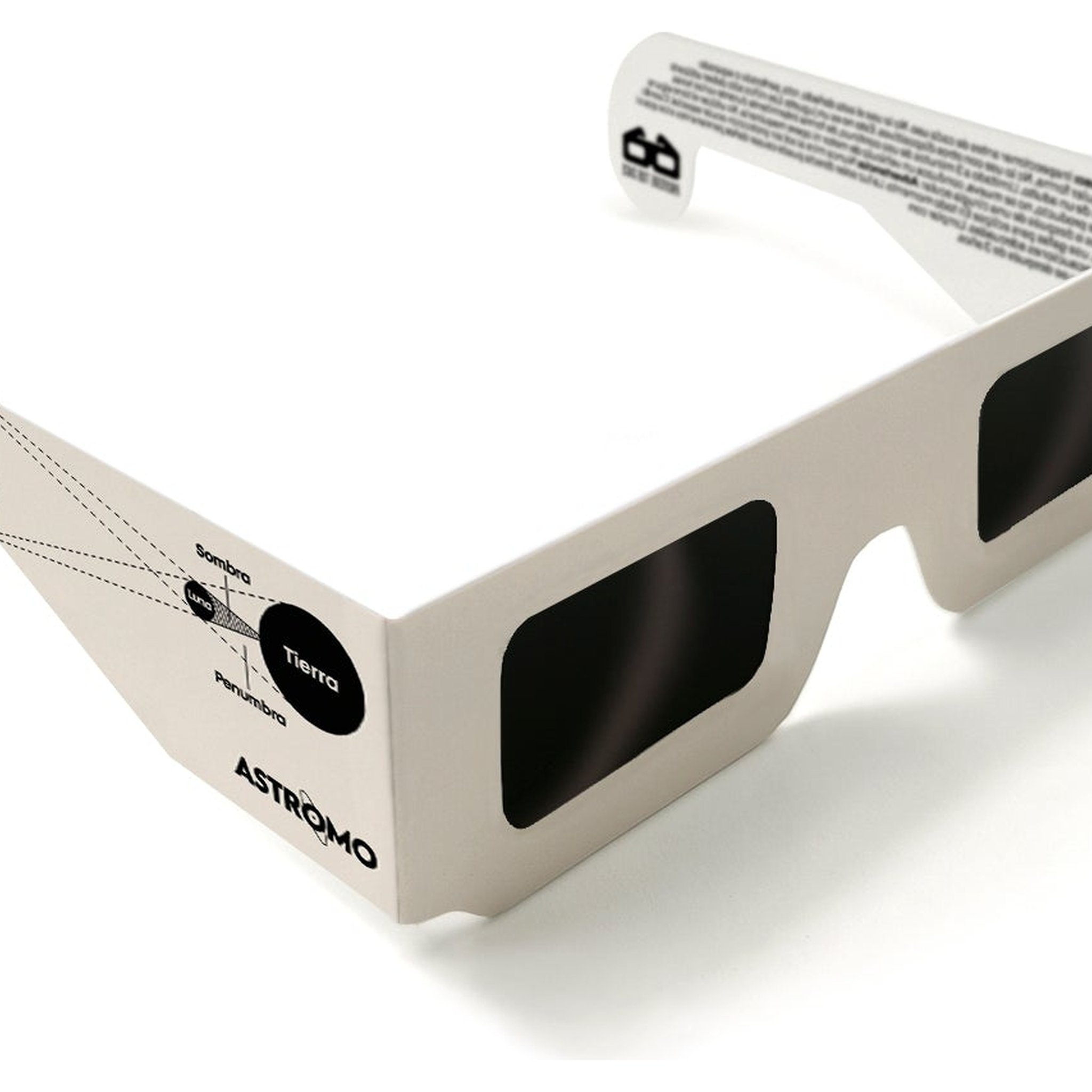 Astromo Sonnenfinsternisbrille mit didaktischem Diagramm – Sonne, Mond und Erde, ISO 12312-2 zertifiziert