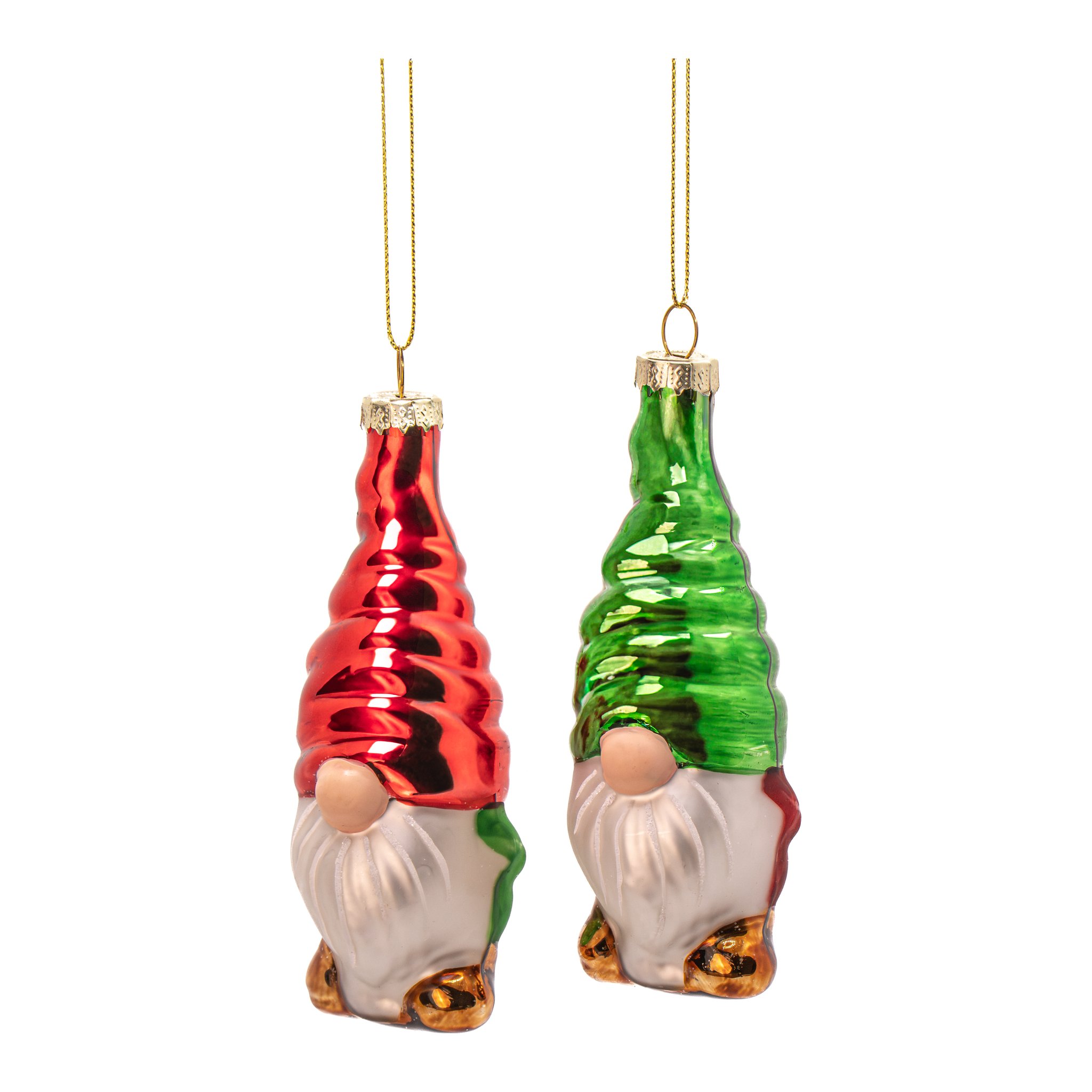 Set de gnomes de Noël Sass & Belle, deux gnomes en verre à bonnet rouge et vert, détourés