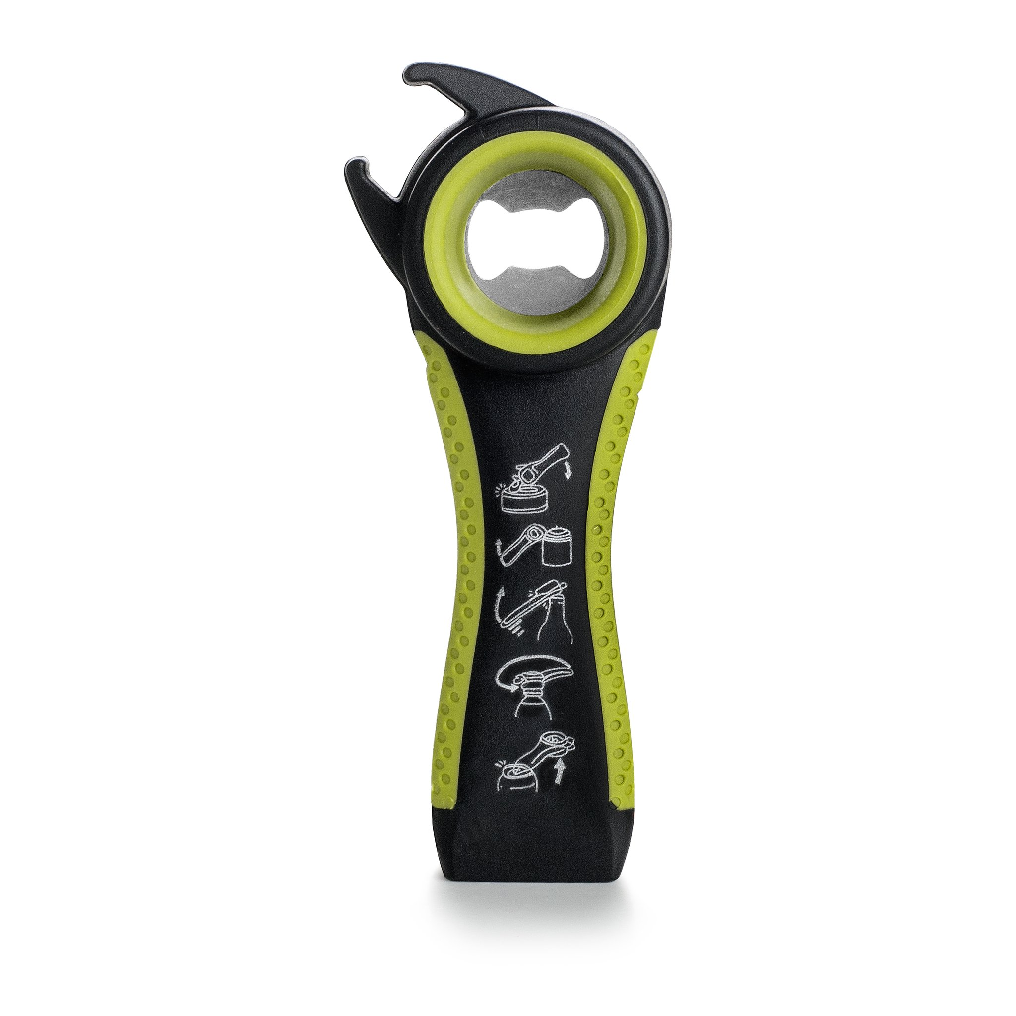 Back of the 5-in-1 opener with pictograms of the five functions