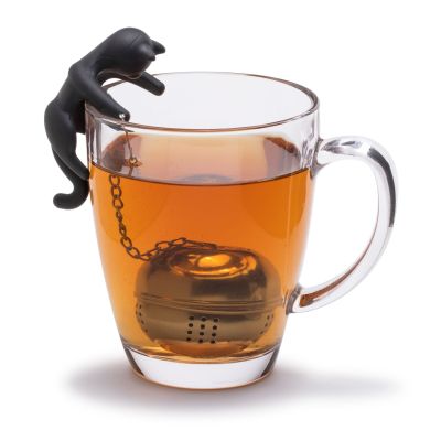 Cattea infusore tè in silicone nero con sfera acciaio in tazza di vetro