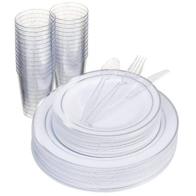 Wiederverwendbares Plastik-Silberrand-Party-Set